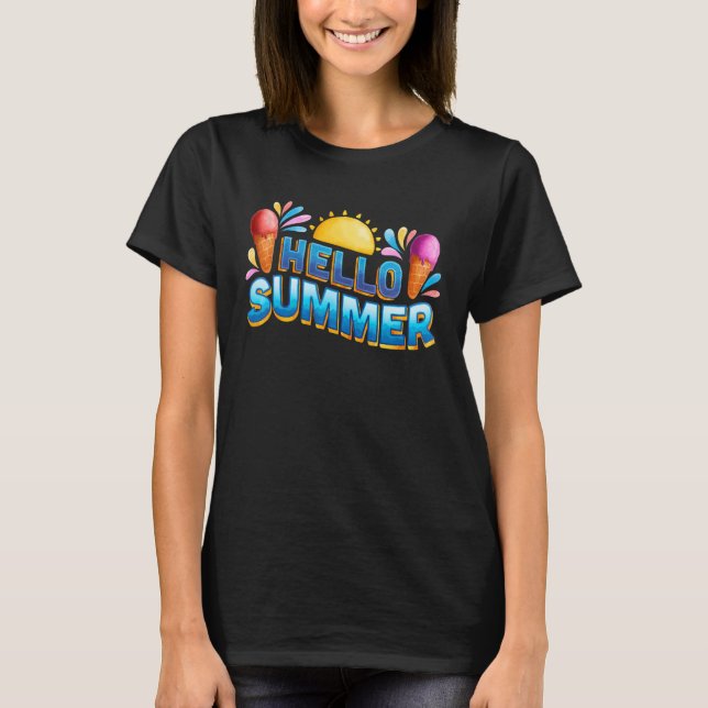 Hello Summer Vacation Ice Cream Popsicle Ice Lolly T-Shirt (Front)