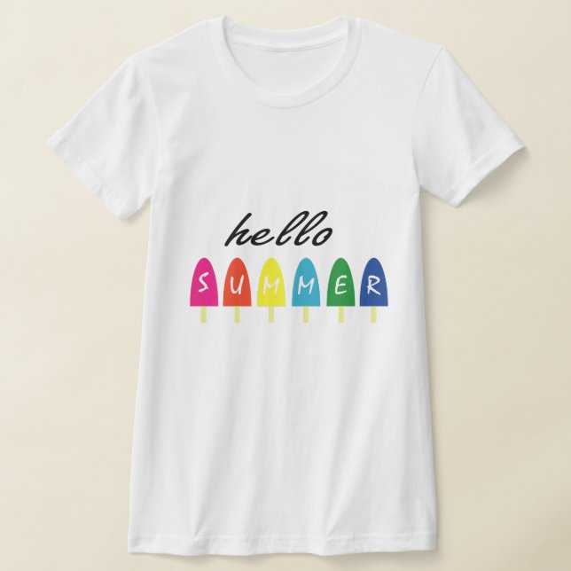Hello Summer Vacation Ice Cream Popsicle Ice Lolly T-Shirt (Laydown)