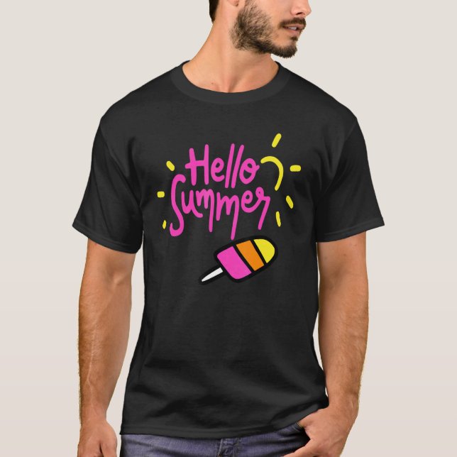 Hello Summer Vacation Ice Cream Popsicle Ice Lolly T-Shirt (Front)
