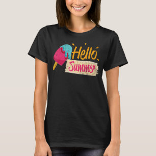 Hello Summer Vacation Ice Cream Popsicle Ice Lolly T-Shirt