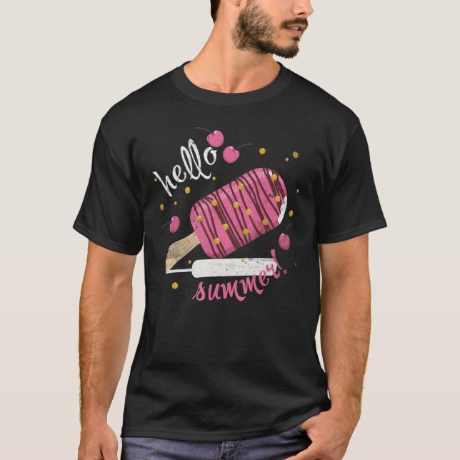 Hello Summer Vacation Ice Cream Popsicle Ice Lolly T-Shirt (Front)