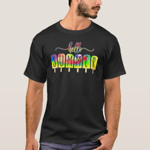 Hello Summer Vacation Ice Cream Popsicle Ice Lolly T-Shirt