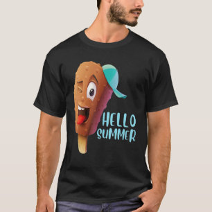 Hello Summer Vacation Ice Cream Popsicle Ice Lolly T-Shirt