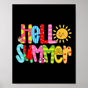 Hello Summer Vacation Ice Cream Popsicle Watermelo Poster