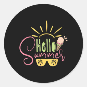 Hello Summer Vacation Ice Cream Sungles Sunshine Classic Round Sticker