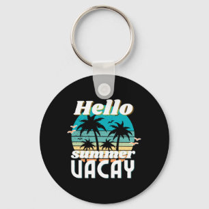 Hello Summer Vacay Retro Beach Vacation Teacher IA Key Ring