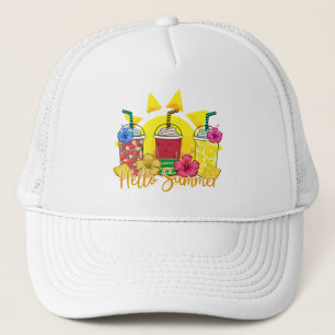 Hello Summer Vibrant Tropical Fruit Smoothie Trucker Hat