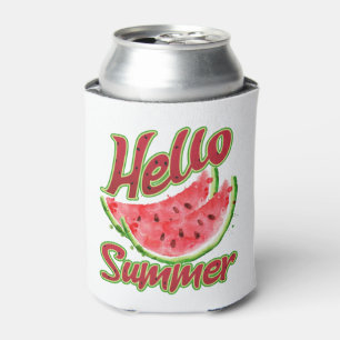 Hello Summer   Watercolor Watermelon Design Can Cooler