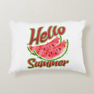 Hello Summer Watercolor Watermelon Design Decorative Cushion