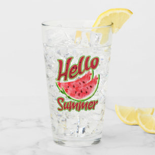 Hello Summer   Watercolor Watermelon Design Glass