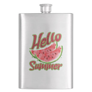 Hello Summer Watercolor Watermelon Design Hip Flask
