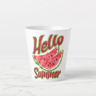 Hello Summer   Watercolor Watermelon Design Latte Mug