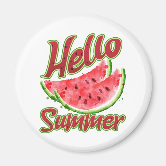 Hello Summer | Watercolor Watermelon Design Magnet (Front)