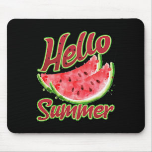 Hello Summer Watercolor Watermelon Design Mouse Pad