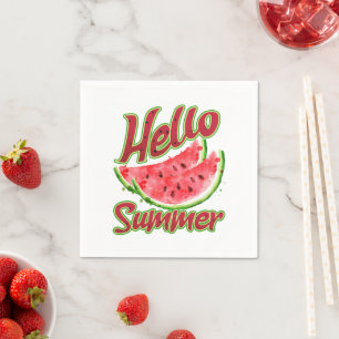Hello Summer Watercolor Watermelon Design Napkin