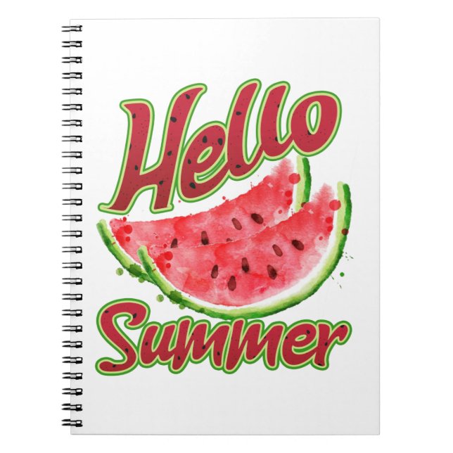Hello Summer | Watercolor Watermelon Design Notebook (Front)