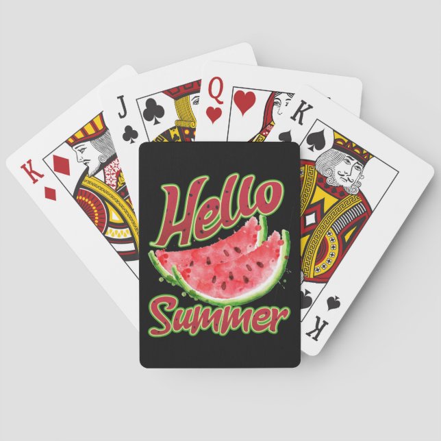 Hello Summer | Watercolor Watermelon Design Playing Cards (Back)