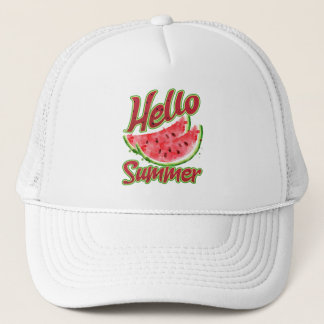 Hello Summer | Watercolor Watermelon Design Trucker Hat
