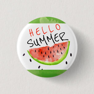 Hello Summer Watercolor Watermelon Green White  3 Cm Round Badge