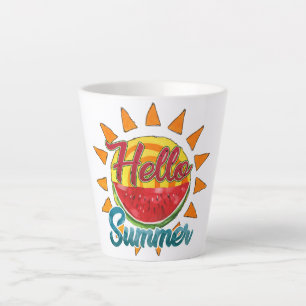 Hello Summer   Watercolor Watermelon & Vibrant Sun Latte Mug