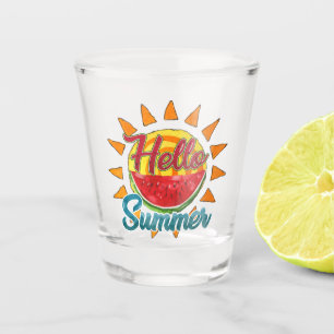 Hello Summer Watercolor Watermelon & Vibrant Sun Shot Glass