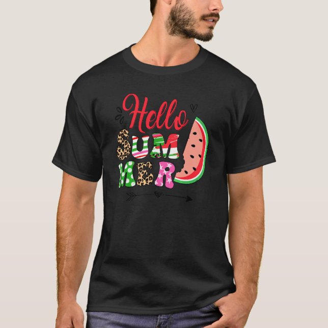 Hello Summer Watermelon Cute Summer Vacation T-Shirt (Front)