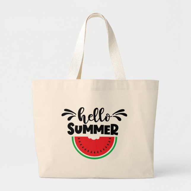Hello Summer Watermelon Fruit Large Tote Bag (Front)