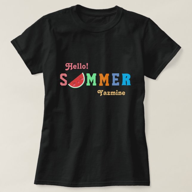 Hello Summer Watermelon Pastel Colour Text T-Shirt (Design Front)
