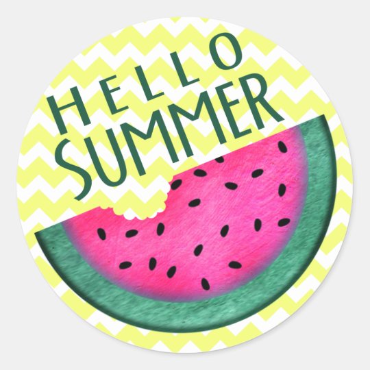 Hello Summer Watermelon Slice Classic Round Sticker | Zazzle.com.au