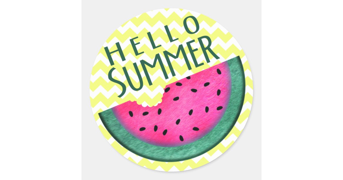 Hello Summer Watermelon Slice Classic Round Sticker | Zazzle
