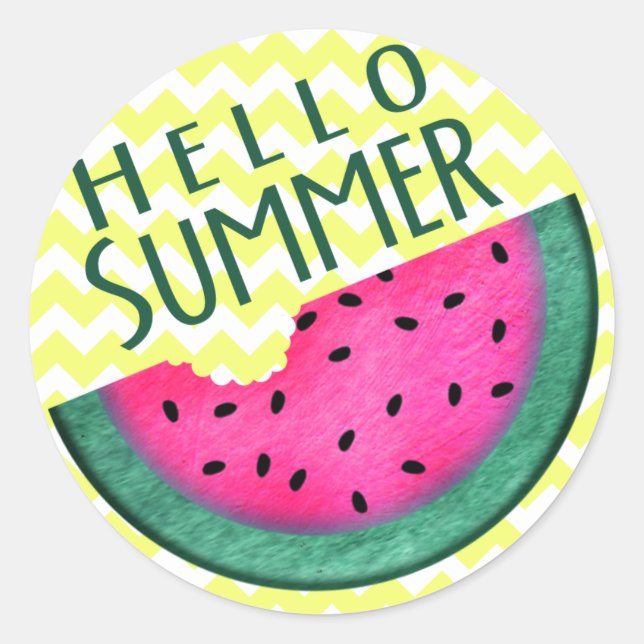 Hello Summer Watermelon Slice Classic Round Sticker (Front)