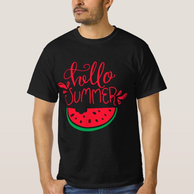 Hello Summer Watermelon Slice Design T-Shirt (Front)