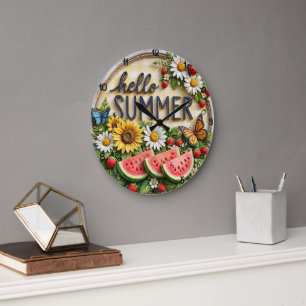 Hello Summer Watermelon Sunflower Large Clock