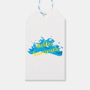 Hello Summer, Waves Graphic, Cool White Gift Tags