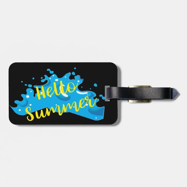 Hello Summer, Waves Graphic, Cool White Luggage Tag (Back Horizontal)
