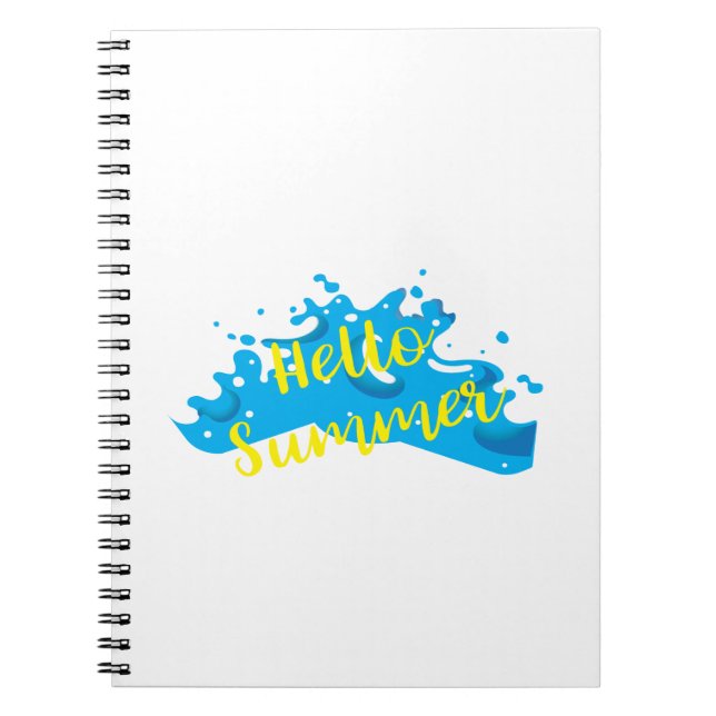 Hello Summer, Waves Graphic, Cool White Notebook (Front)