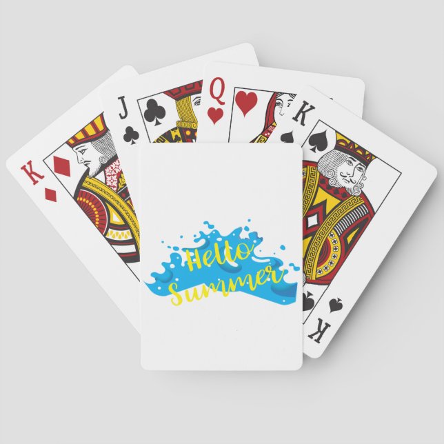 Hello Summer, Waves Graphic, Cool White Playing Cards (Back)