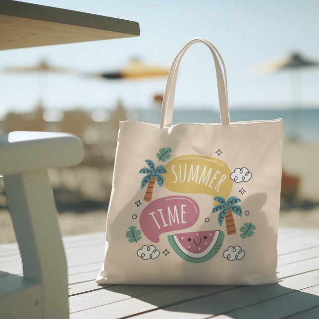 Hello Summer with Flamingo Tropical Tote Bag (hello summer, beach tote bag, vacation tote bag, school tote bag, colorful typography, gift for her)