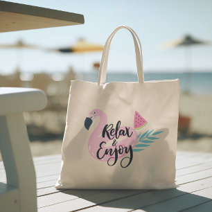 Hello Summer with Flamingo Tropical Tote Bag