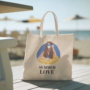 Hello Summer with typography Tropical Tote Bag
