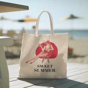 Hello Summer with typography Tropical Tote Bag