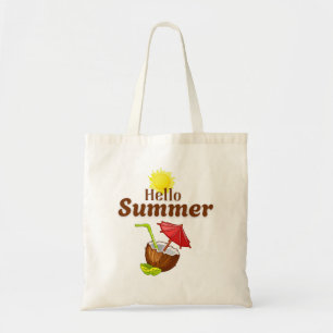 Hello Summer Yellow Sun Coconut Red Umbrella Tote Bag
