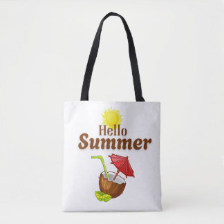 Hello Summer Yellow Sun Coconut Red Umbrella Tote Bag