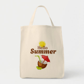 Hello Summer Yellow Sun Coconut Red Umbrella Tote Bag