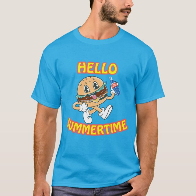 Hello Summertime Hamburger and Cola T-Shirt (Front)