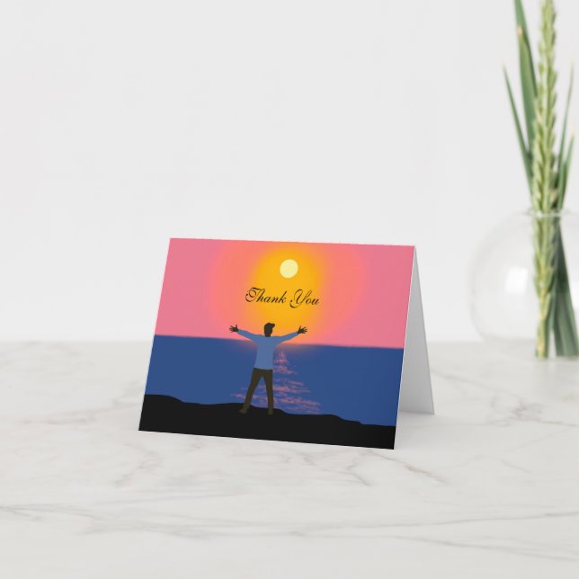 Hello Sun Magical Sunset Beach Scene Thank You Card (Front)