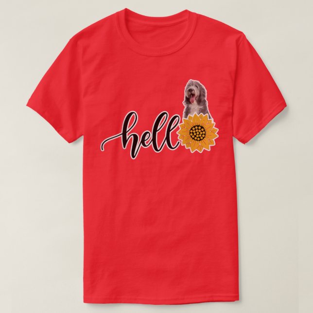 Hello Sunflower Bearded Collie 2  T-Shirt (Design Front)