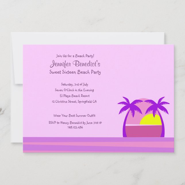Hello Sunshine Beach Party Pink Custom Invitation (Front)