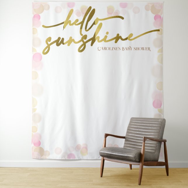 Hello Sunshine Boho Baby Girl Shower Backdrop Tapestry (In Situ)