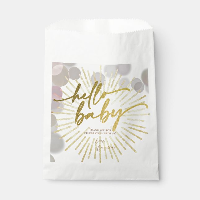 Hello Sunshine Boho Modern Happy Baby Girl Shower Favour Bag (Front)